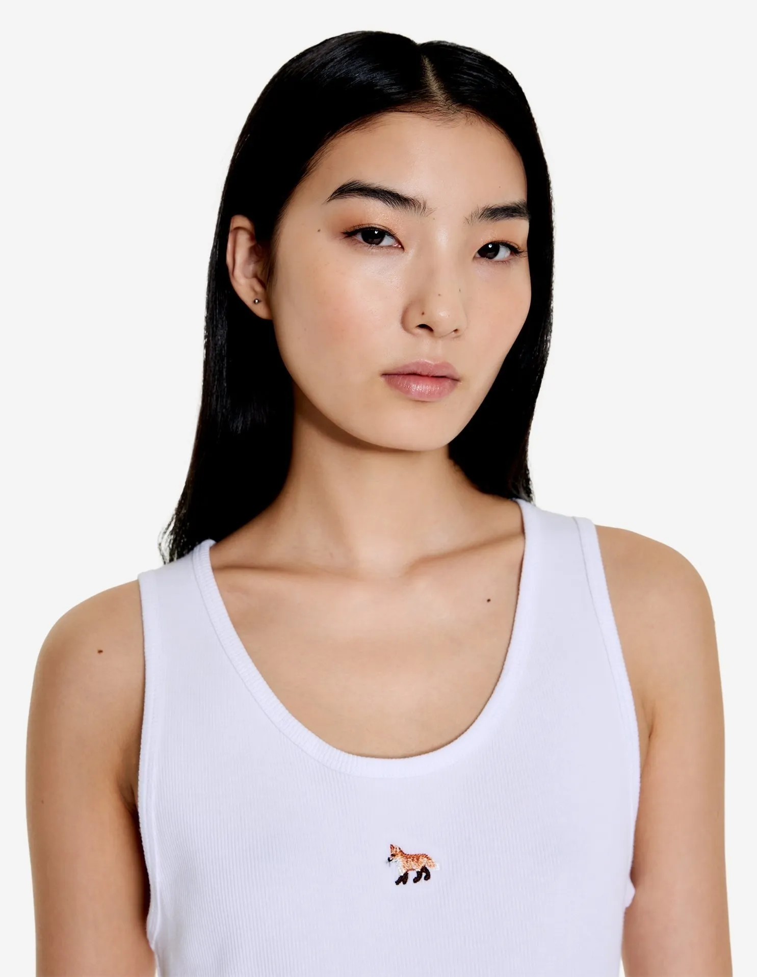 MAISON KITSUNE Street Style U-Neck Plain Cotton Logo Tanks & Camisoles