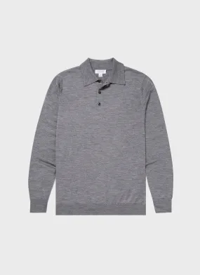 Extra-Fine Merino Polo Shirt in Mid Grey Melange