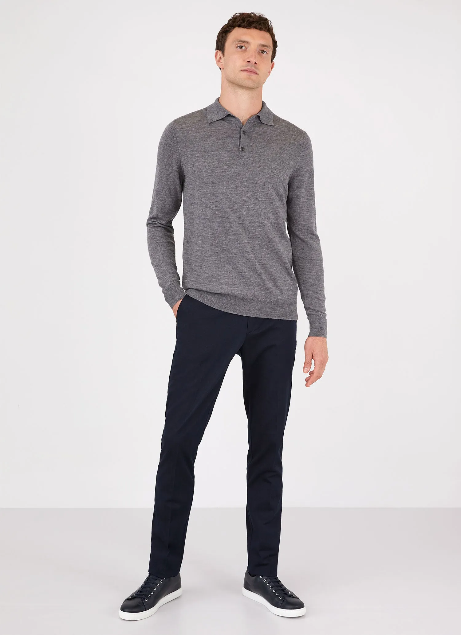 Extra-Fine Merino Polo Shirt in Mid Grey Melange