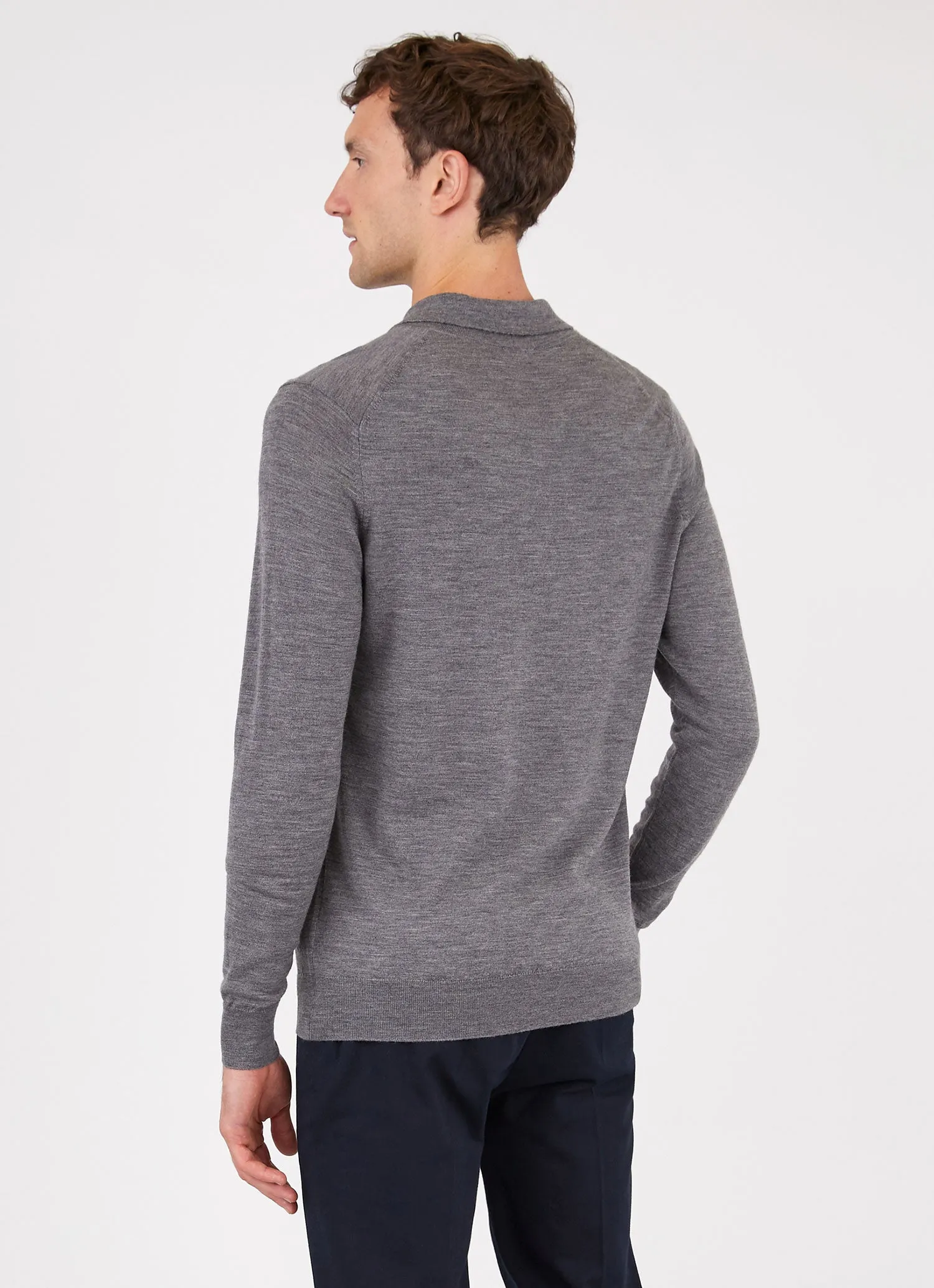 Extra-Fine Merino Polo Shirt in Mid Grey Melange