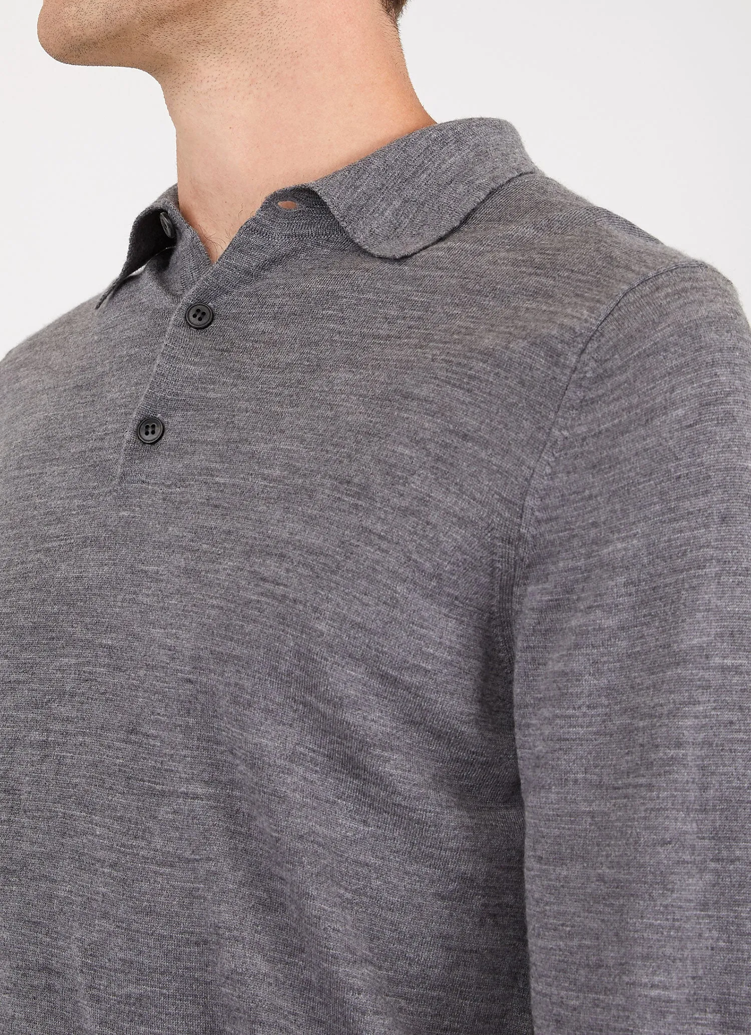 Extra-Fine Merino Polo Shirt in Mid Grey Melange