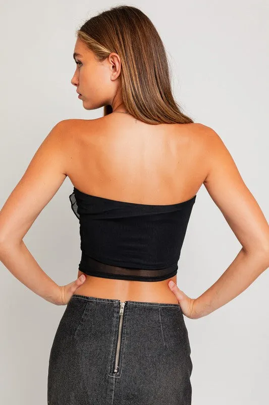 Tube Top in Mesh Fabric without Straps