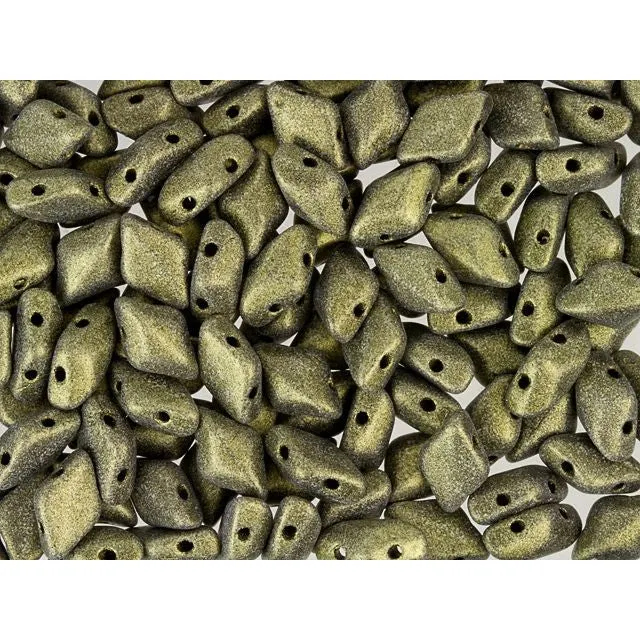 Czech Glass 2-Hole Diamond Shaped Beads Metallic Suede Gold 8x5mm