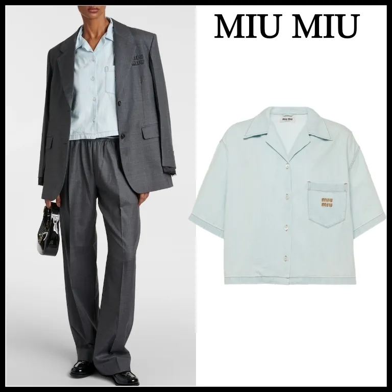 MiuMiu Casual Plain Cotton Short Sleeves Office