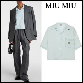 MiuMiu Casual Plain Cotton Short Sleeves Office