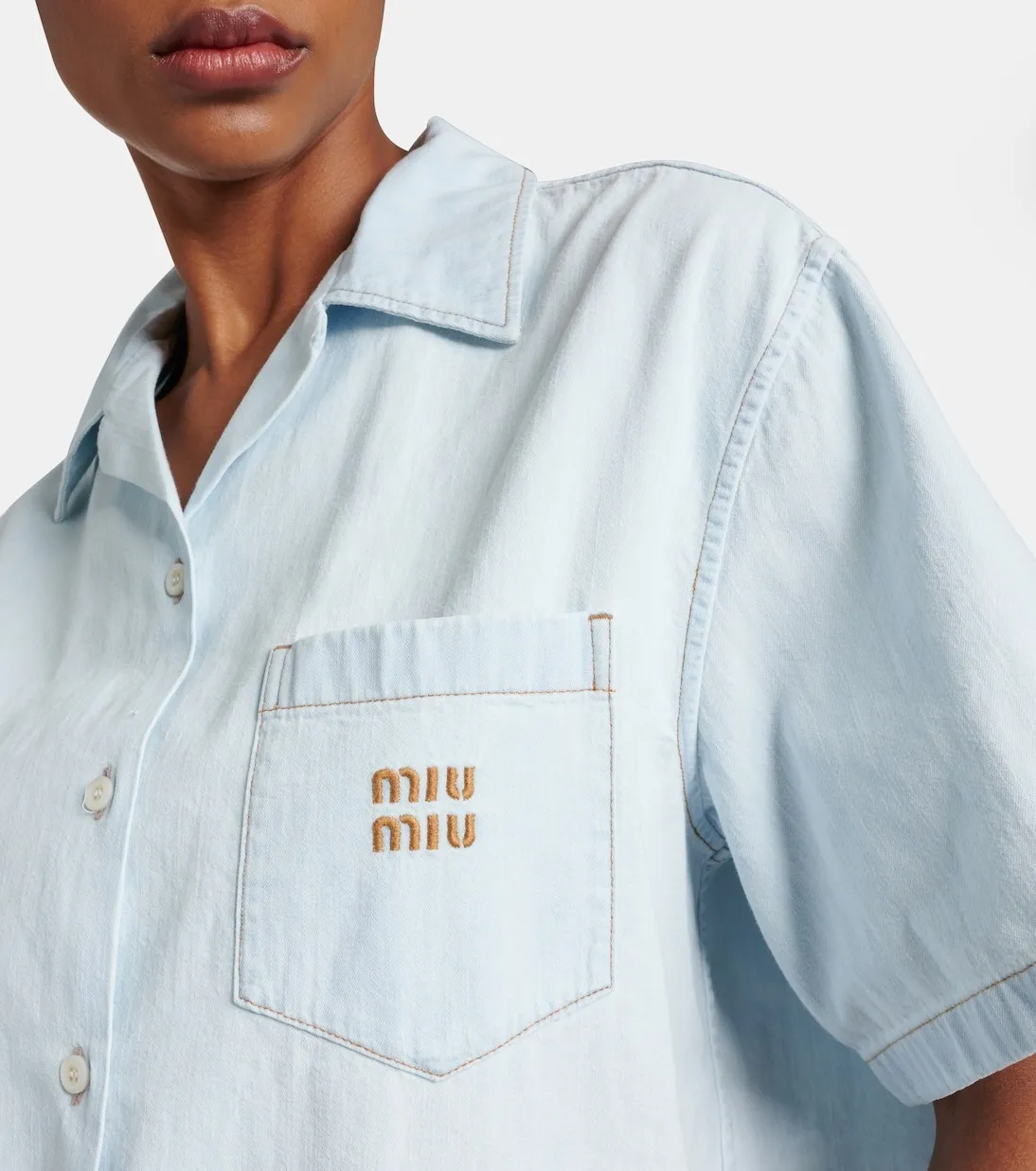 MiuMiu Casual Plain Cotton Short Sleeves Office