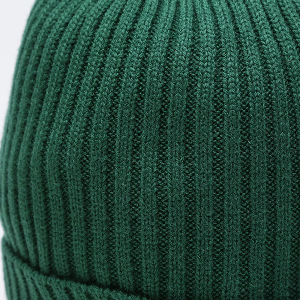 Mt. Rainier Design Knitted Ribbed Cuff Beanie in Dark Green