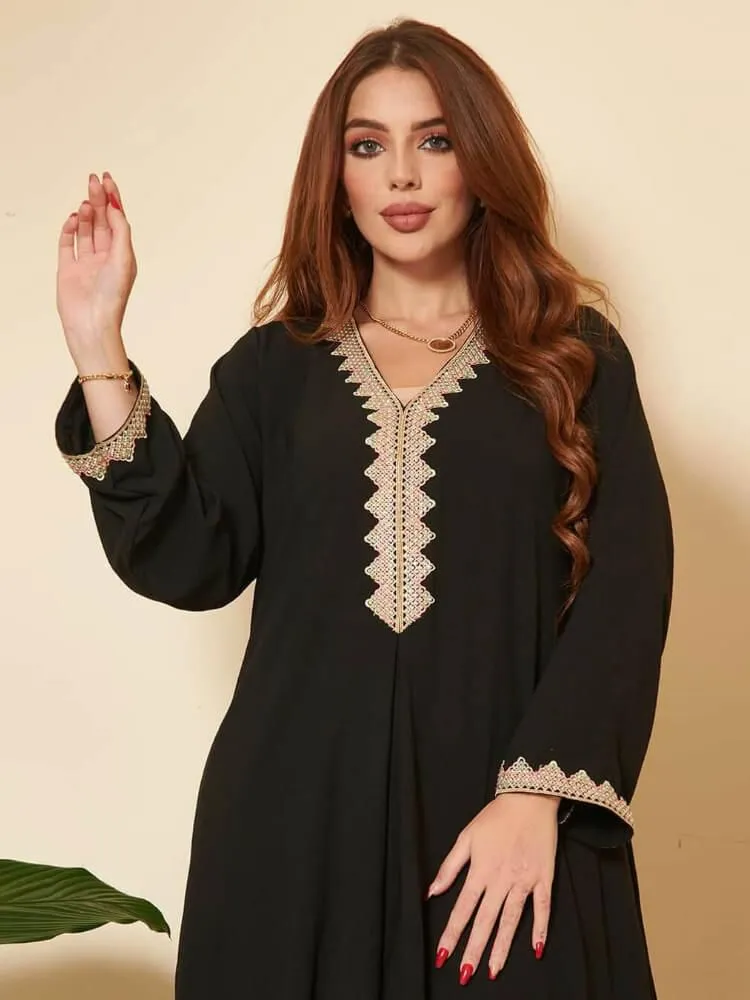 2XL B-63077 Plain Lace Jalabiya Dress