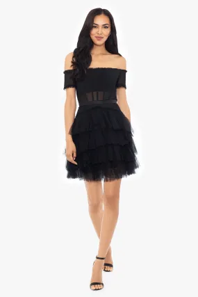 Off-the-Shoulder Tiered Mesh Dress in Short Length by Priscilla