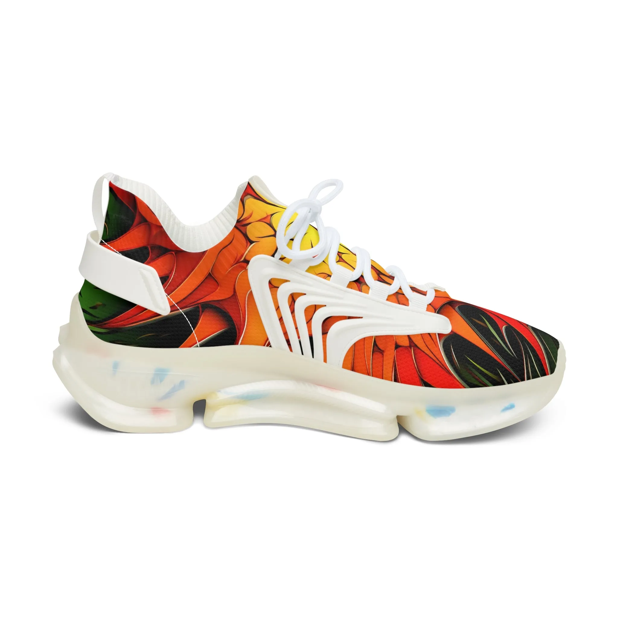 Orange Abstracted Print Mesh Sneakers for Women - Trendy Style TB-000002