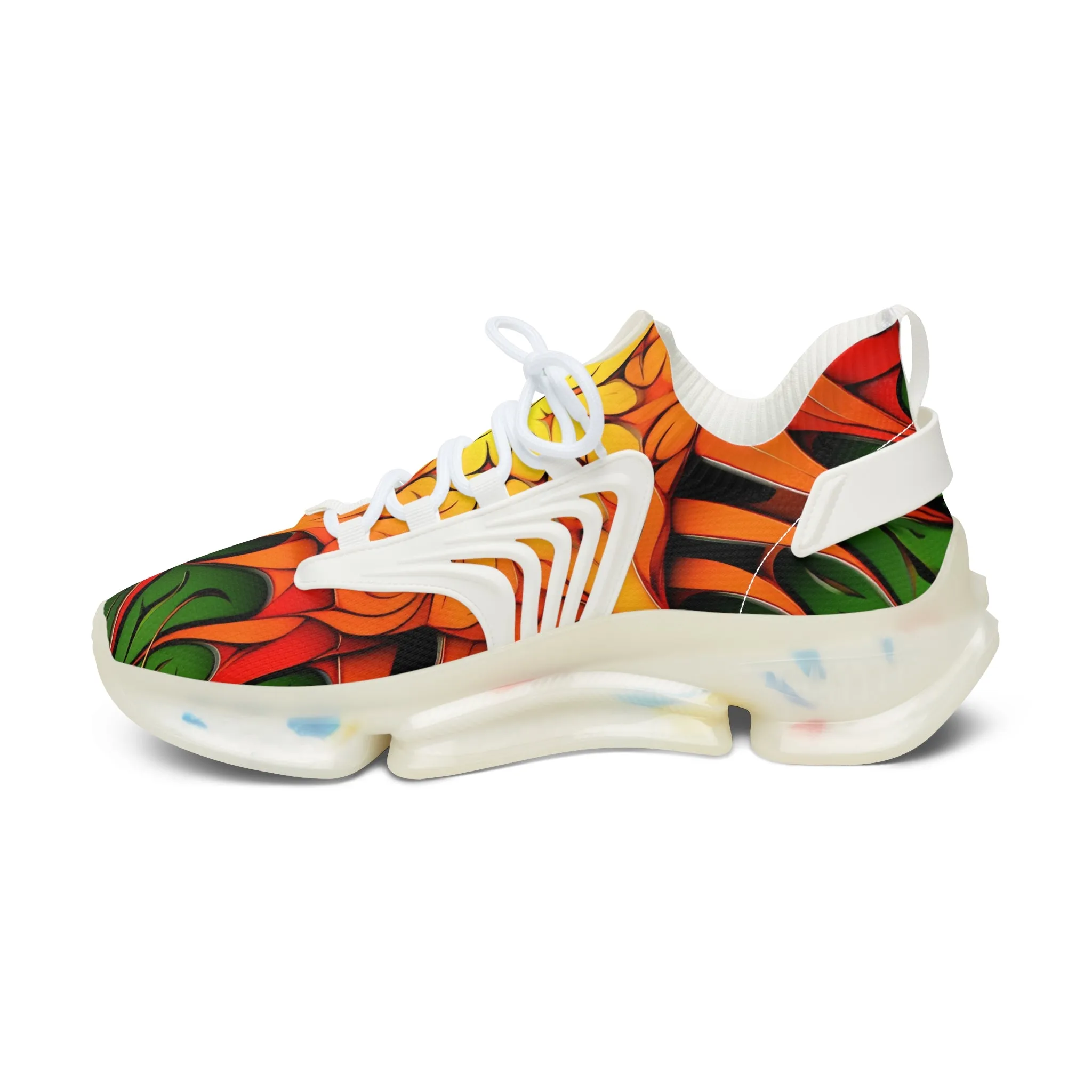 Orange Abstracted Print Mesh Sneakers for Women - Trendy Style TB-000002