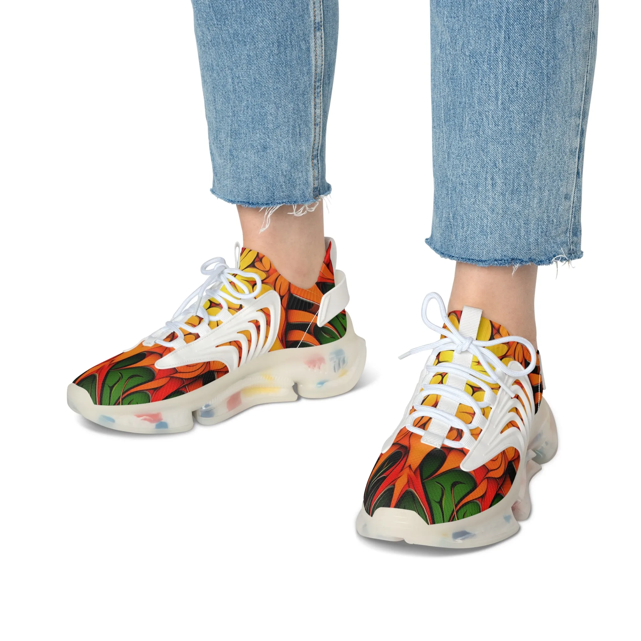 Orange Abstracted Print Mesh Sneakers for Women - Trendy Style TB-000002