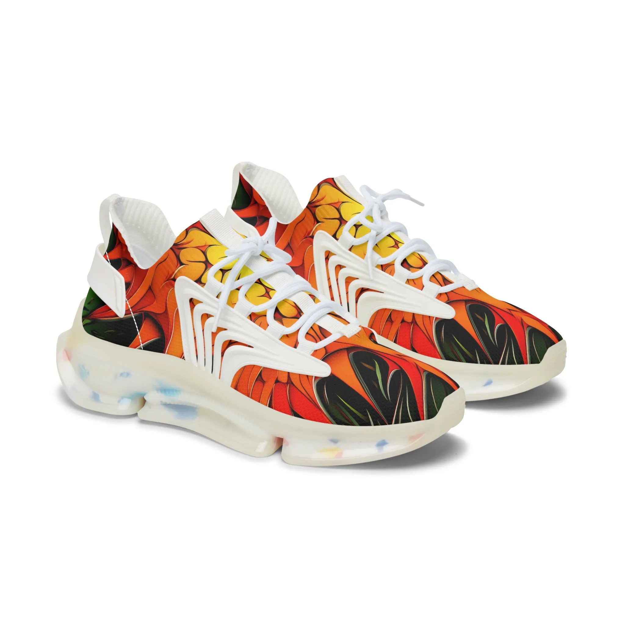 Orange Abstracted Print Mesh Sneakers for Women - Trendy Style TB-000002