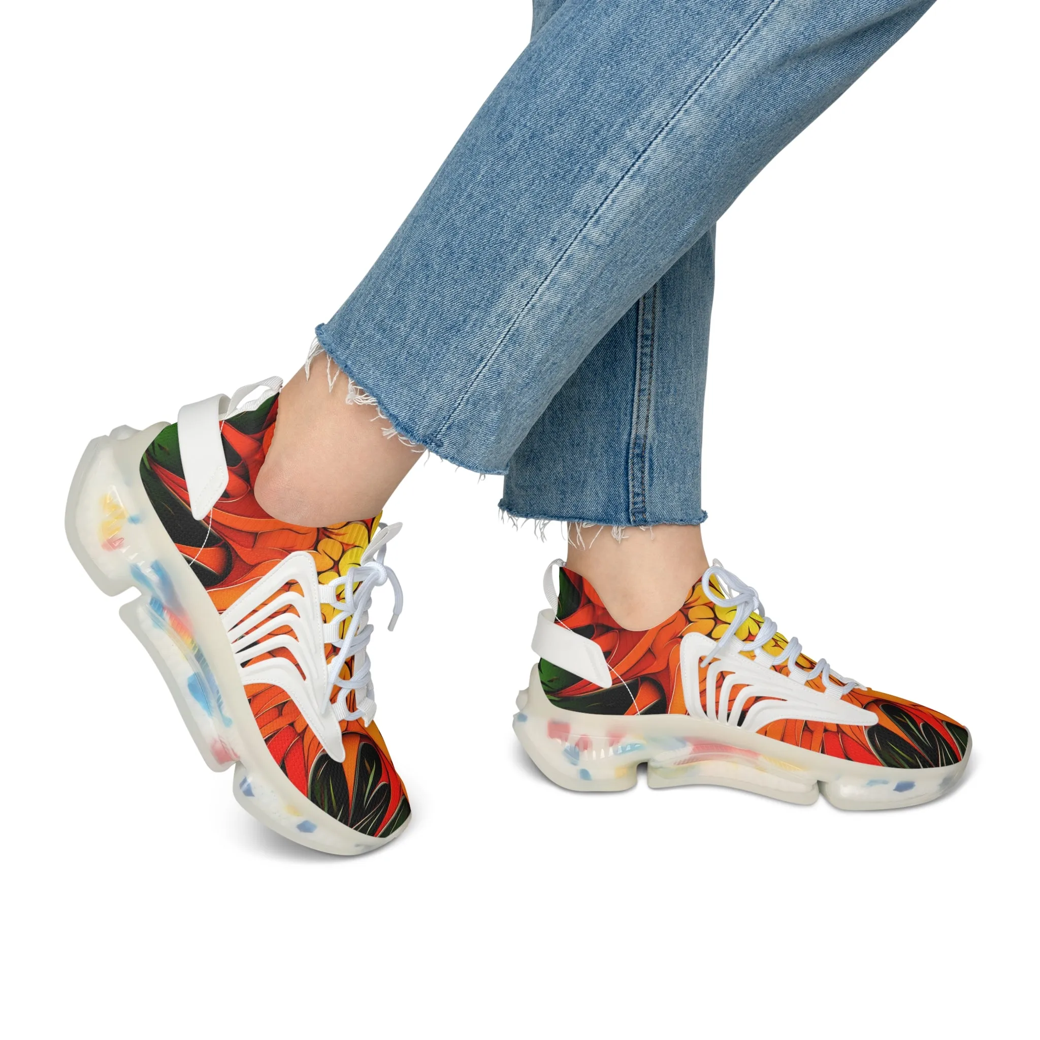 Orange Abstracted Print Mesh Sneakers for Women - Trendy Style TB-000002