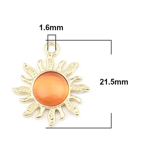 Sun Pendant, Single-Sided, Cat Eye, Golden Alloy, 21.5mm