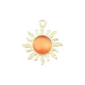 Sun Pendant, Single-Sided, Cat Eye, Golden Alloy, 21.5mm