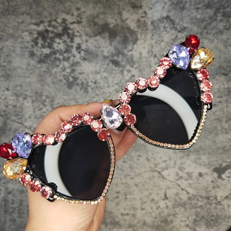 Oversized Crystal Diamond Cat Eye Sunglasses