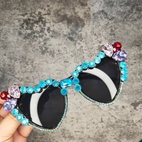 Oversized Crystal Diamond Cat Eye Sunglasses