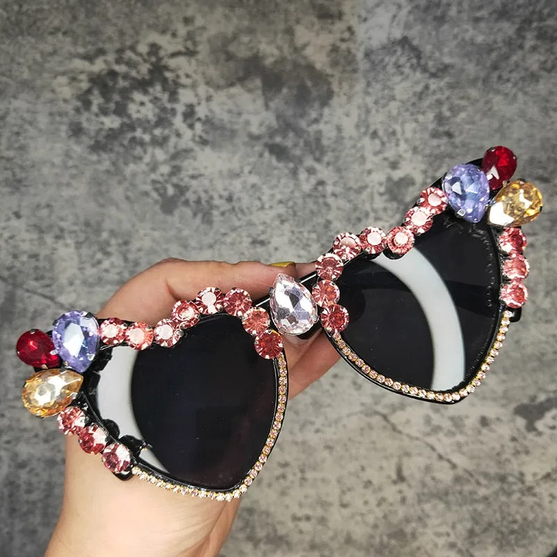 Oversized Crystal Diamond Cat Eye Sunglasses