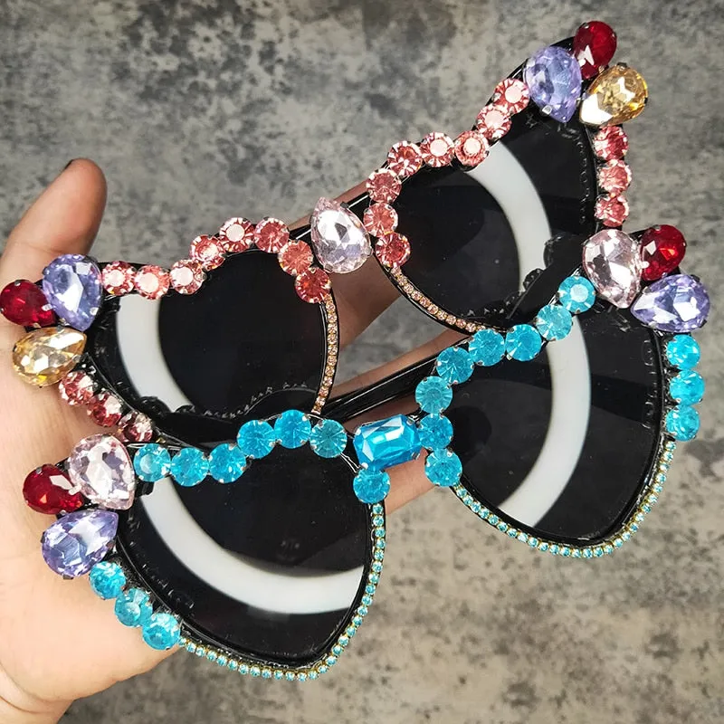 Oversized Crystal Diamond Cat Eye Sunglasses