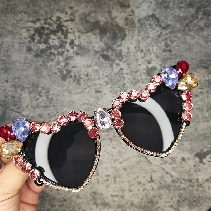 Oversized Crystal Diamond Cat Eye Sunglasses