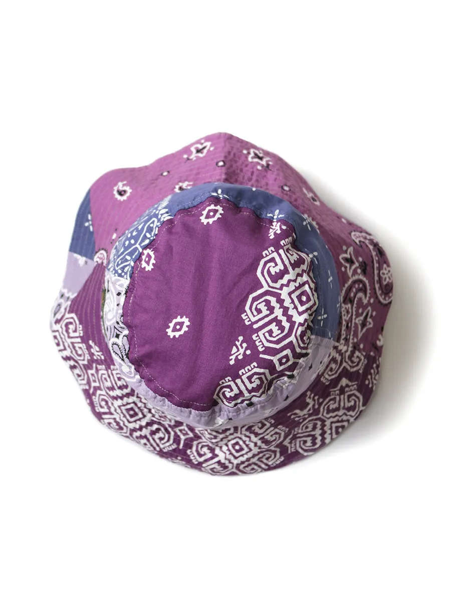 Patchwork Bucket Hat with Long Brim