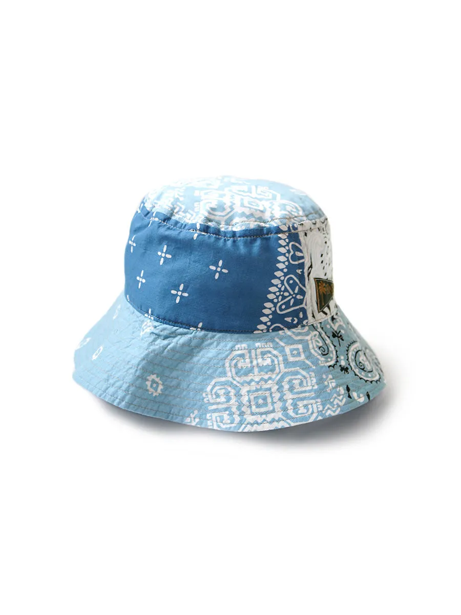 Patchwork Bucket Hat with Long Brim