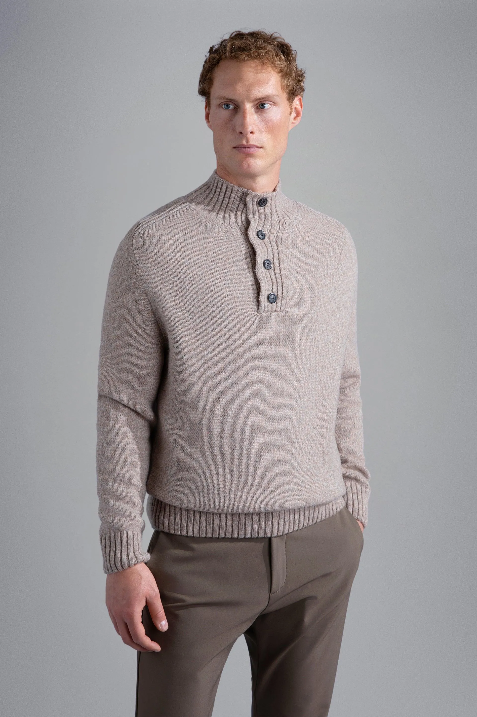 Wool Turtleneck Sweater with Fisherman Buttons