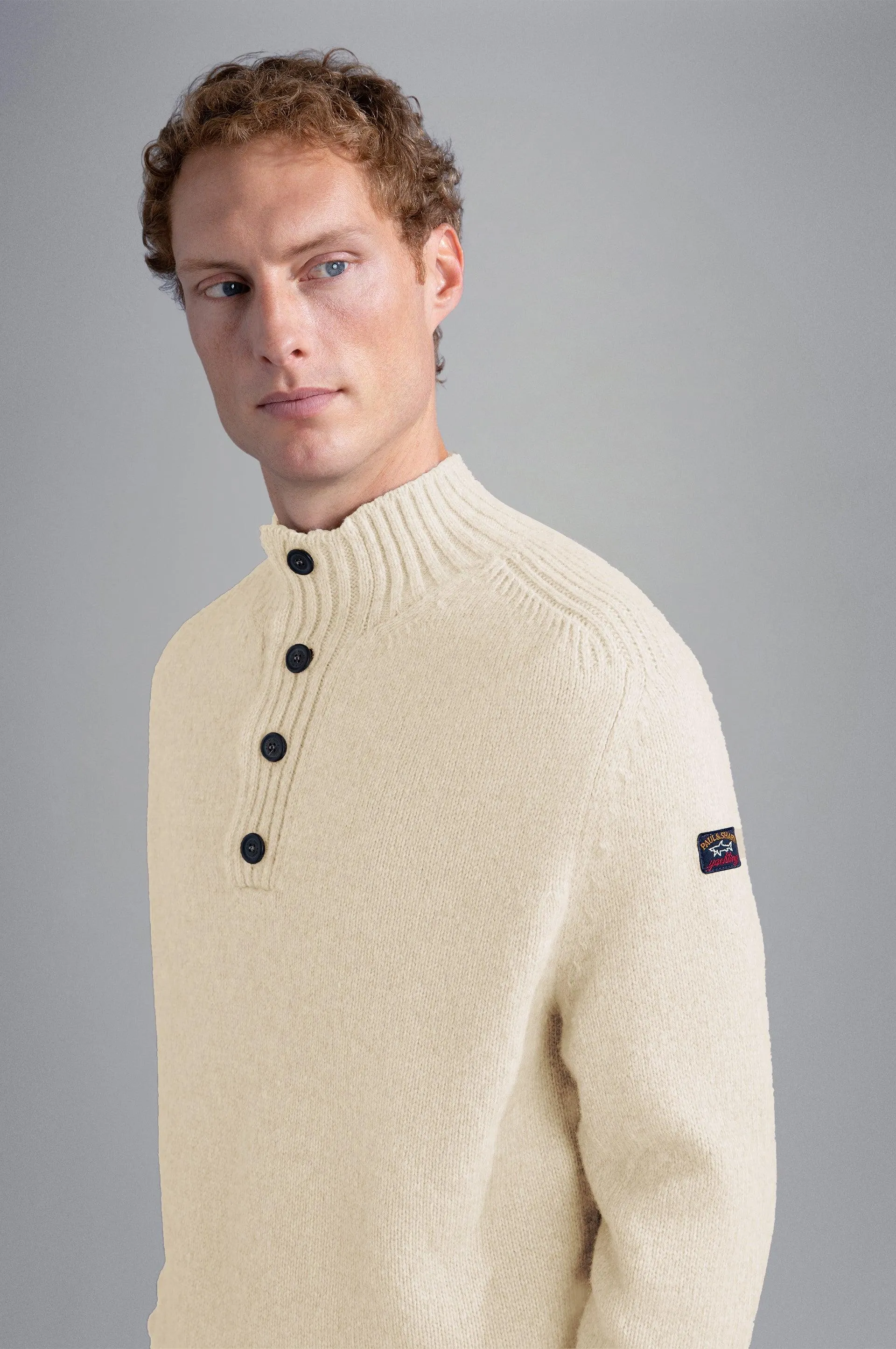 Wool Turtleneck Sweater with Fisherman Buttons