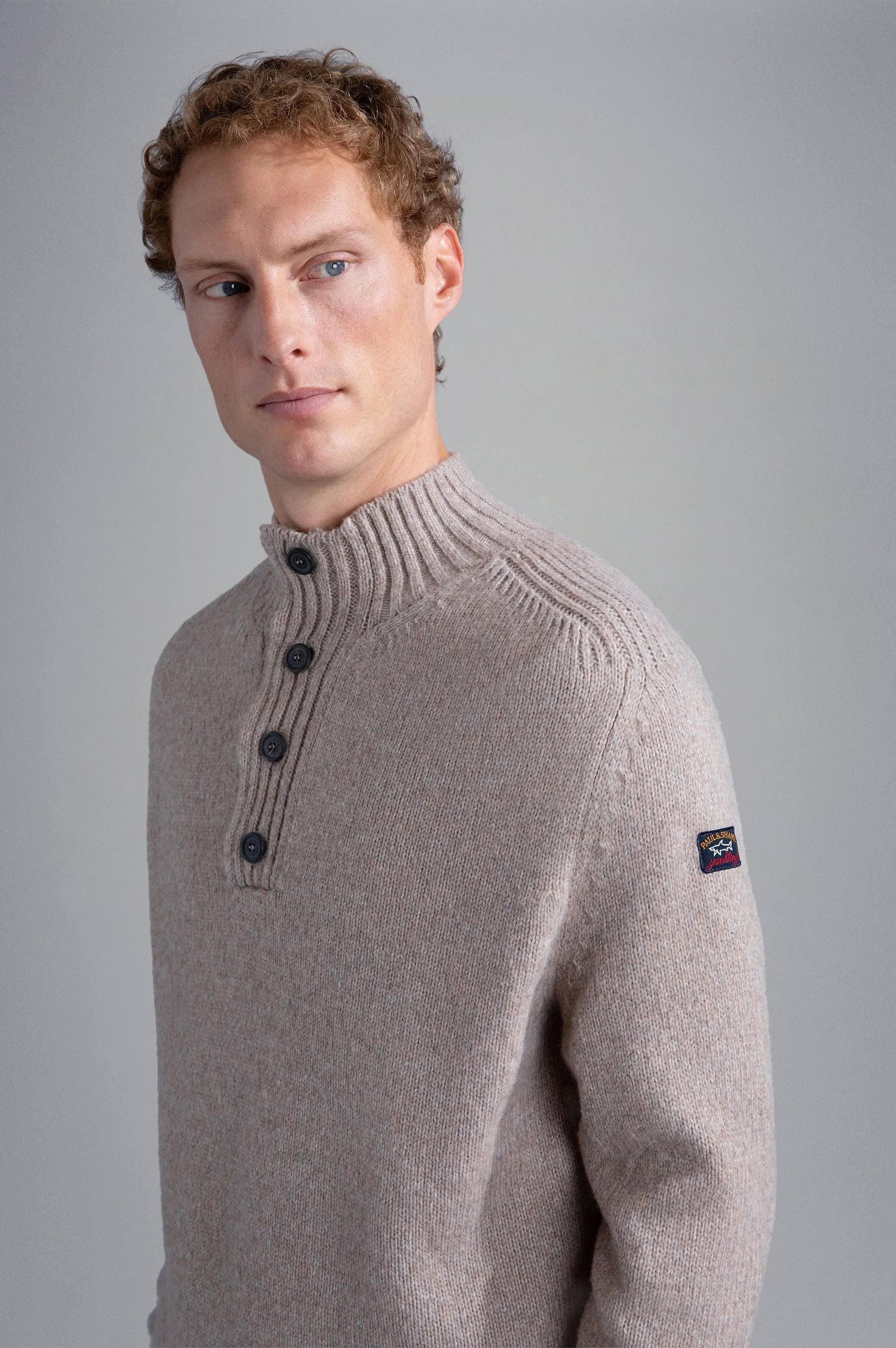 Wool Turtleneck Sweater with Fisherman Buttons