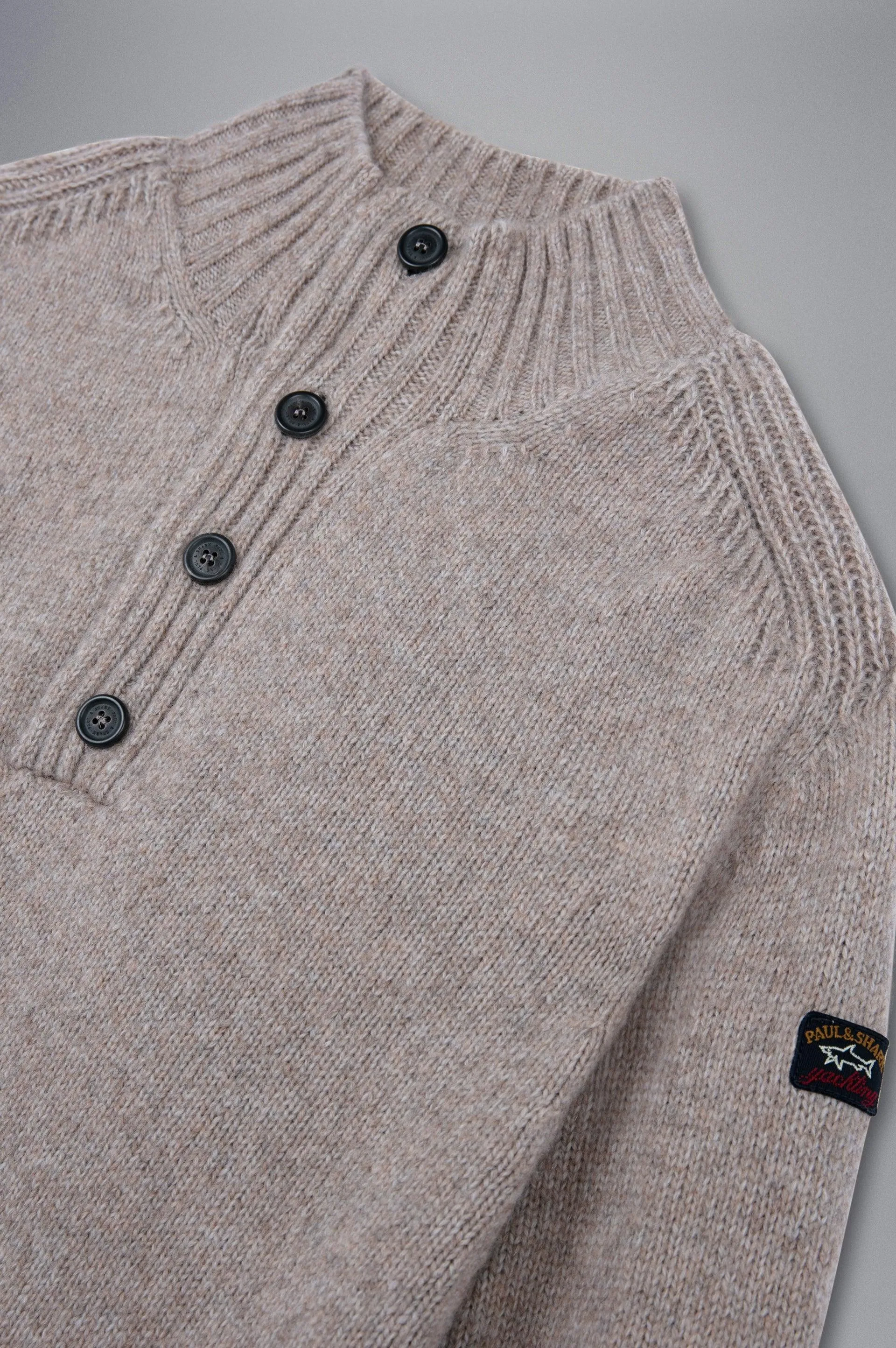 Wool Turtleneck Sweater with Fisherman Buttons