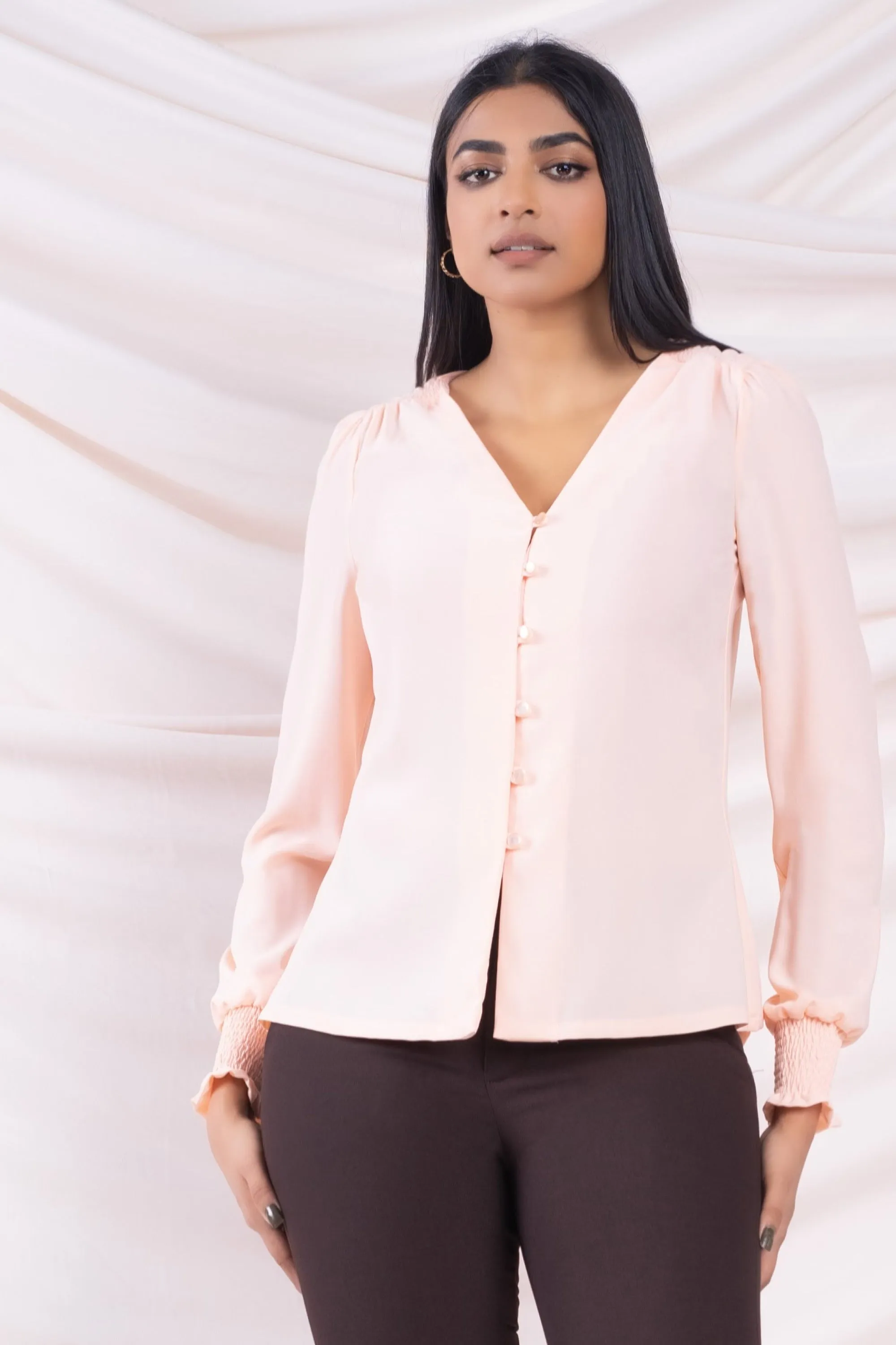 Fashionable Peach Button-Up Blouse