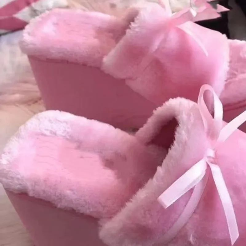 Kimi Pink Fluffy Sandals with Ribbon Lace