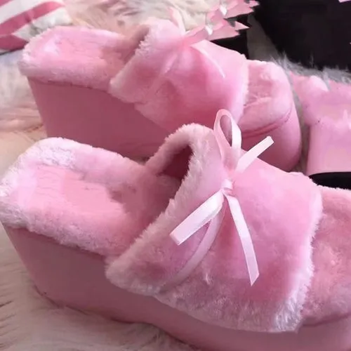 Kimi Pink Fluffy Sandals with Ribbon Lace