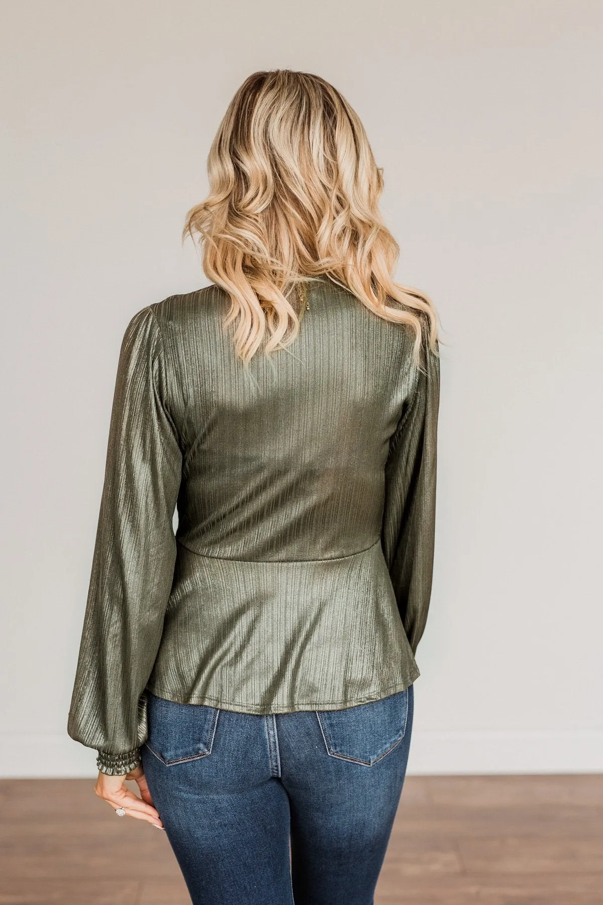 Sparkling Olive V-Neck Top