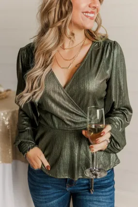 Sparkling Olive V-Neck Top