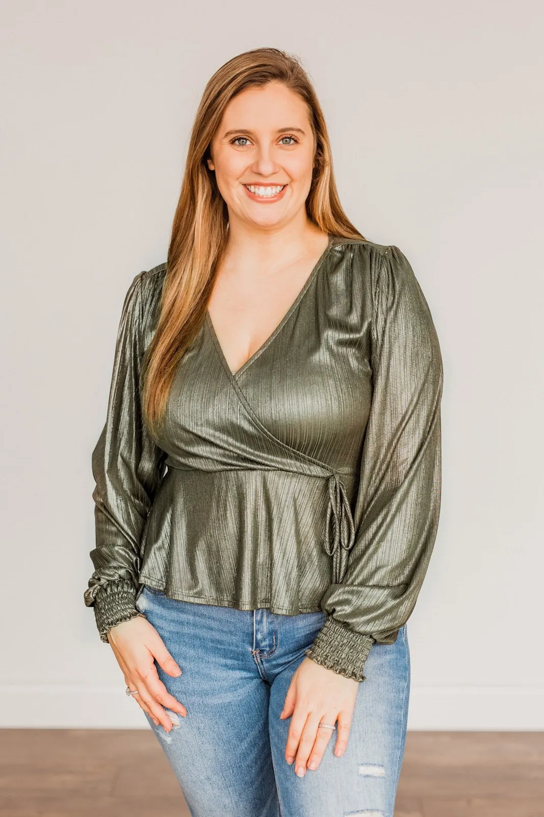 Sparkling Olive V-Neck Top