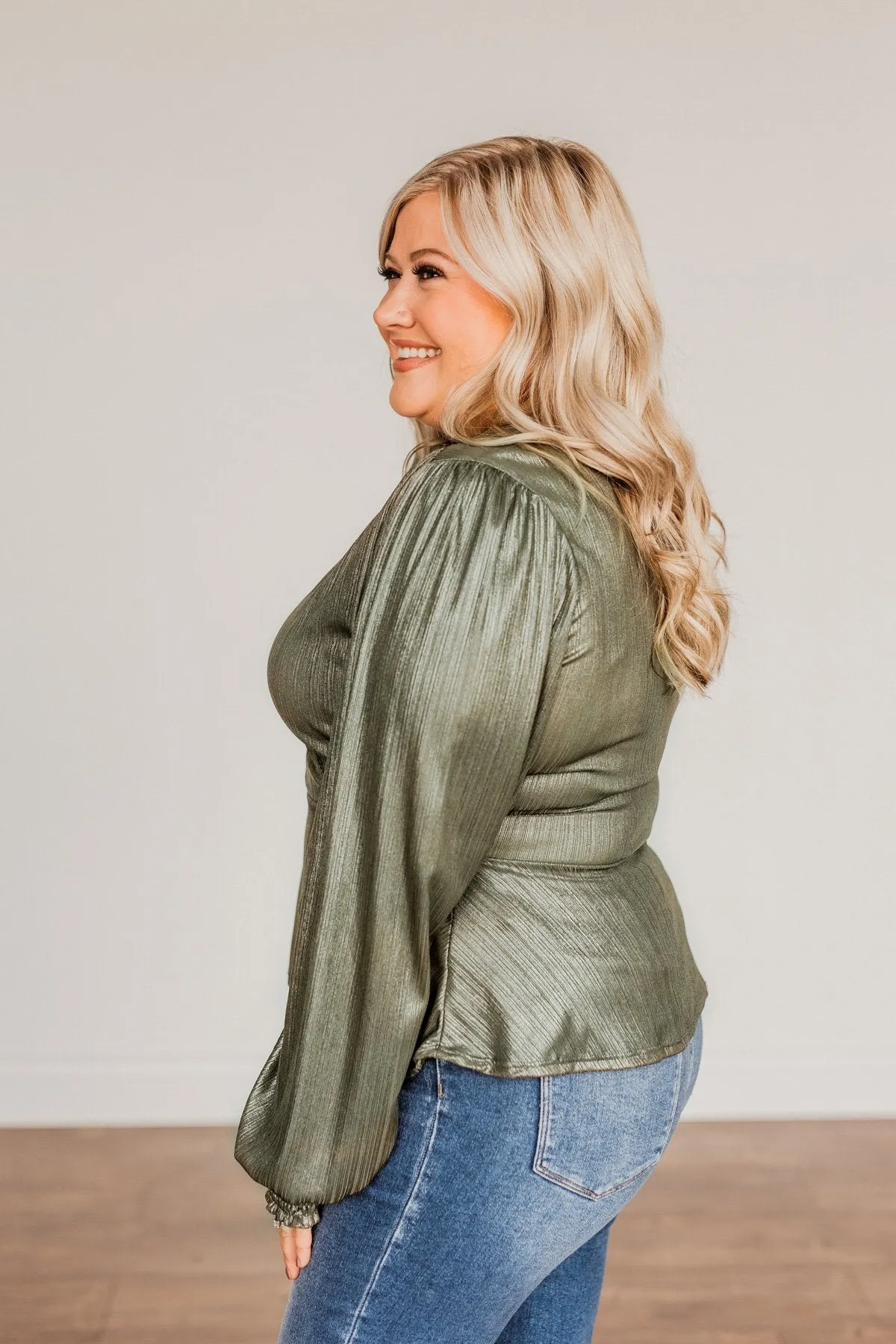 Sparkling Olive V-Neck Top