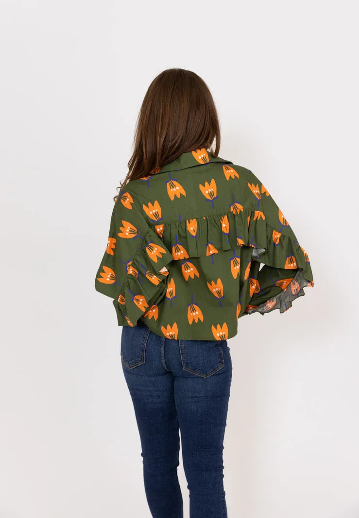 Chic Poppy Pattern Button-Up Shirt