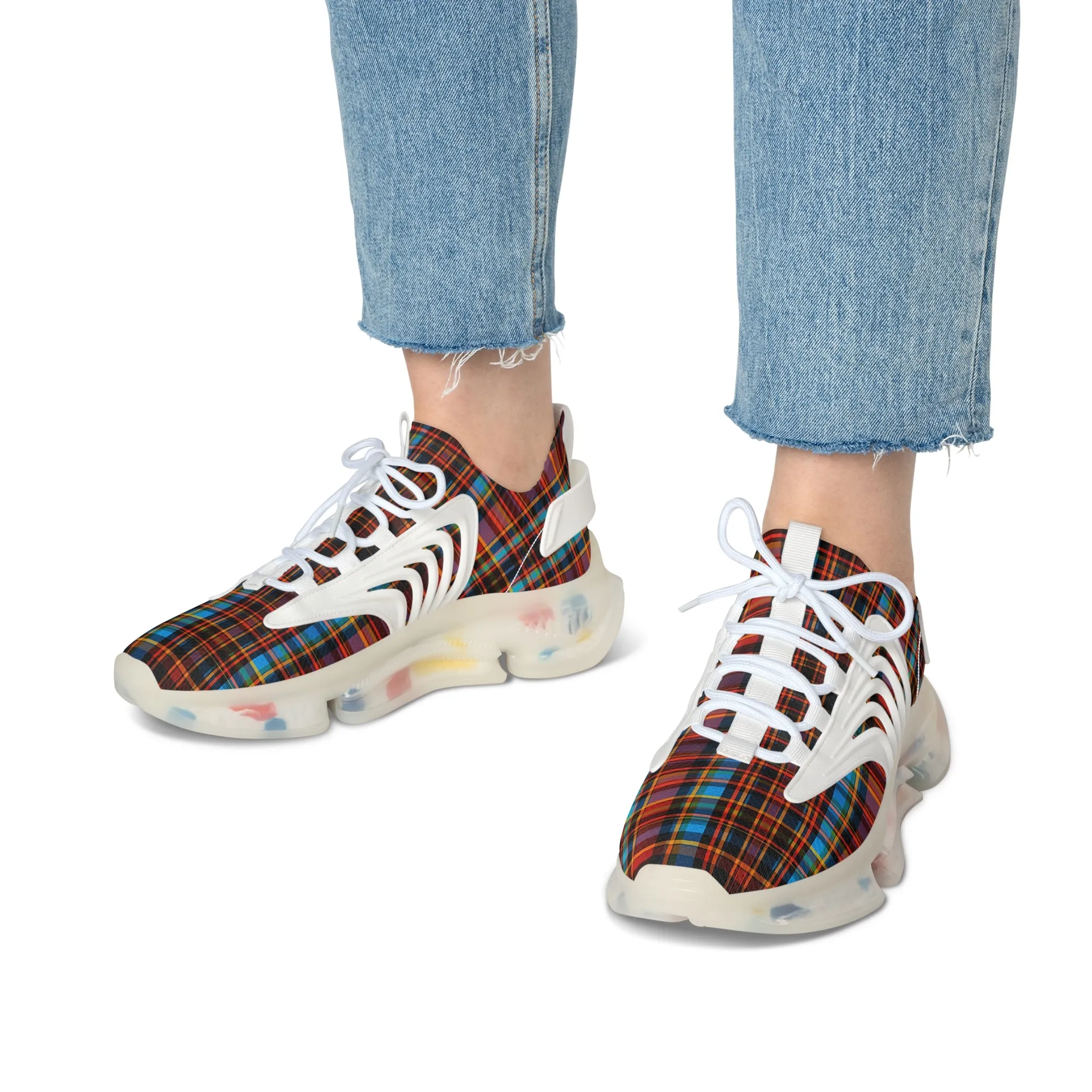 Red-Blue Checkred Women's Mesh Sneakers TRT-000013