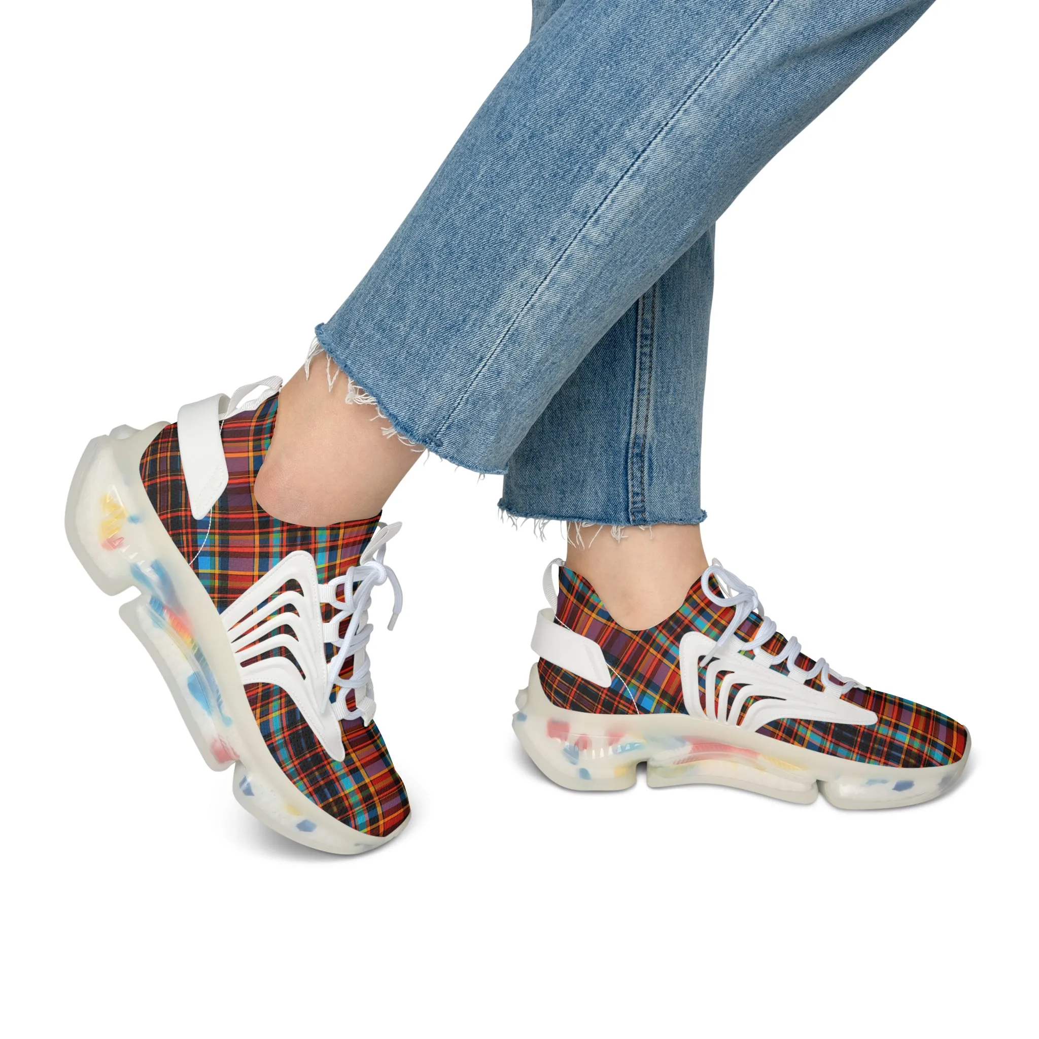 Red-Blue Checkred Women's Mesh Sneakers TRT-000013