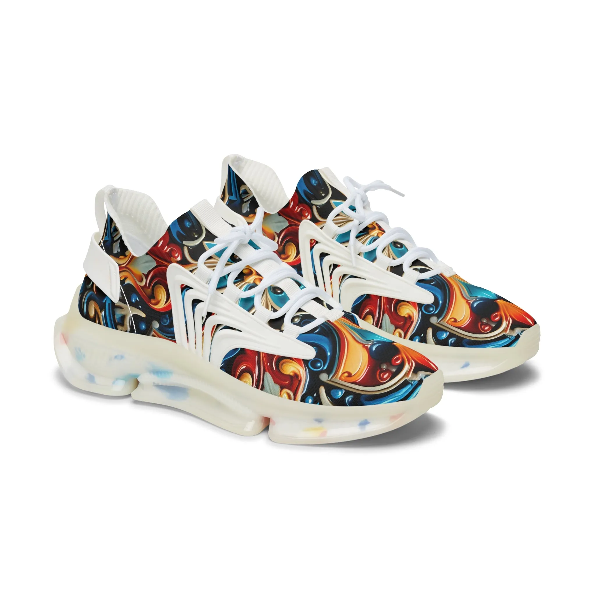 Red Brown Blue Floral Pattern Women's Mesh Sneakers GB-000029