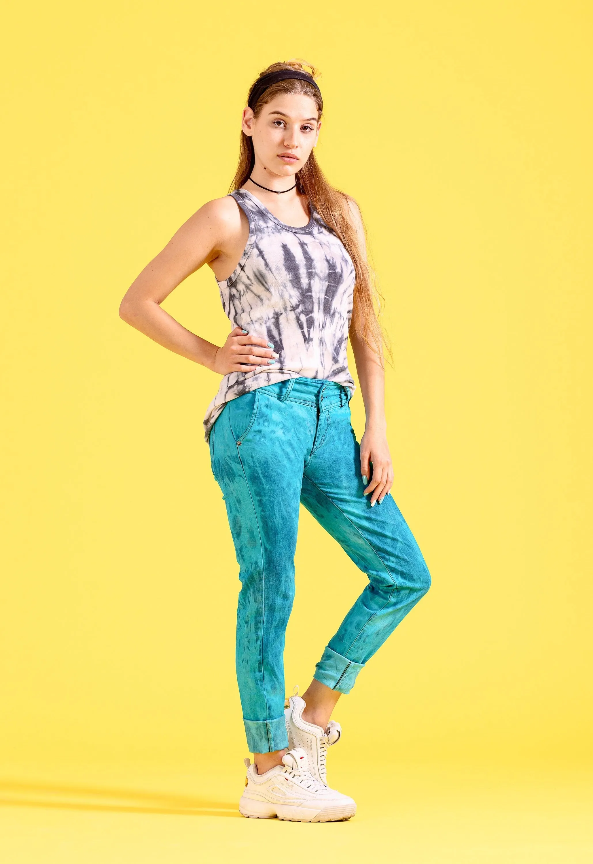 *Turquoise Tie Dye Skinny Jeans in Unisex Size S