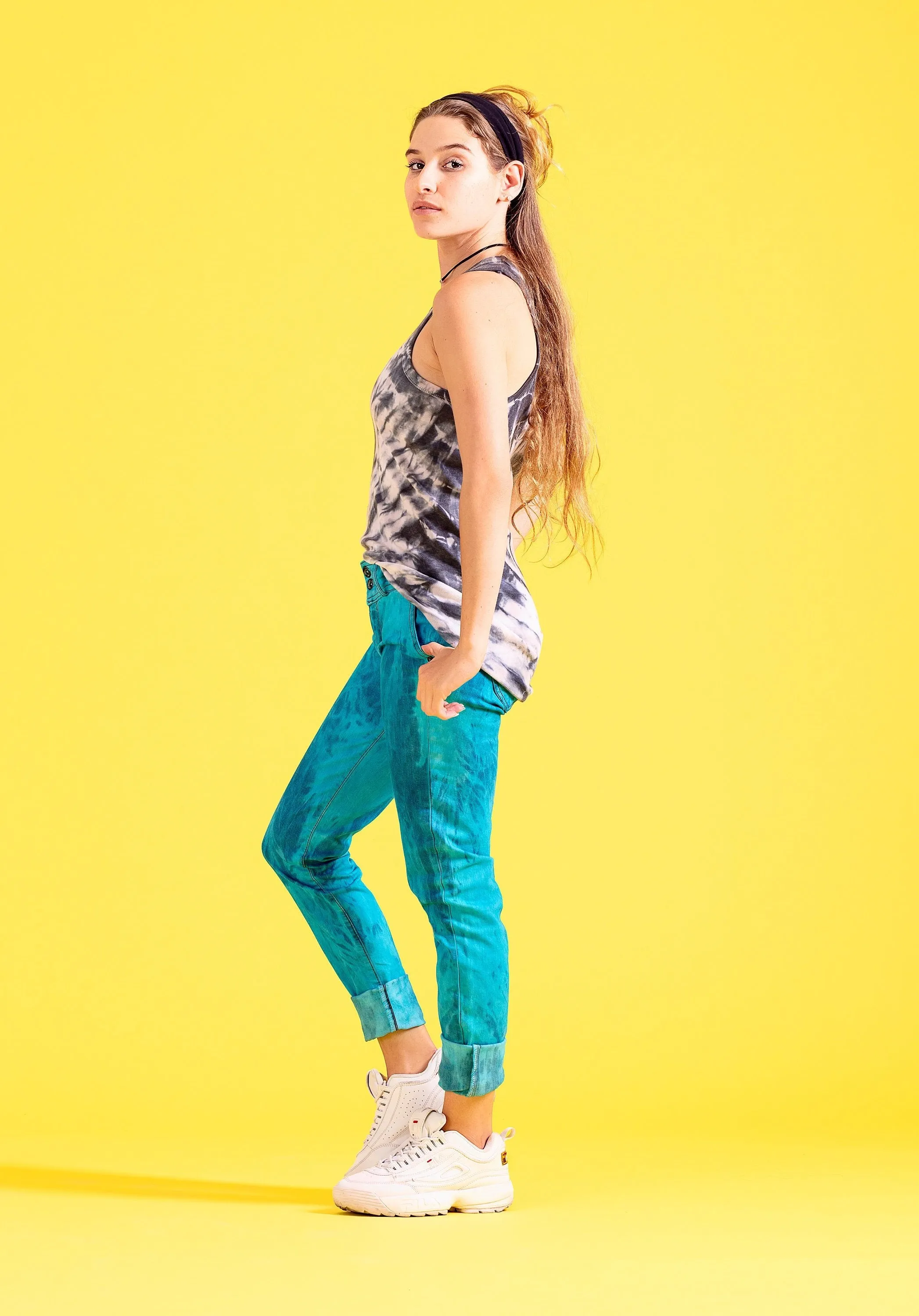 *Turquoise Tie Dye Skinny Jeans in Unisex Size S