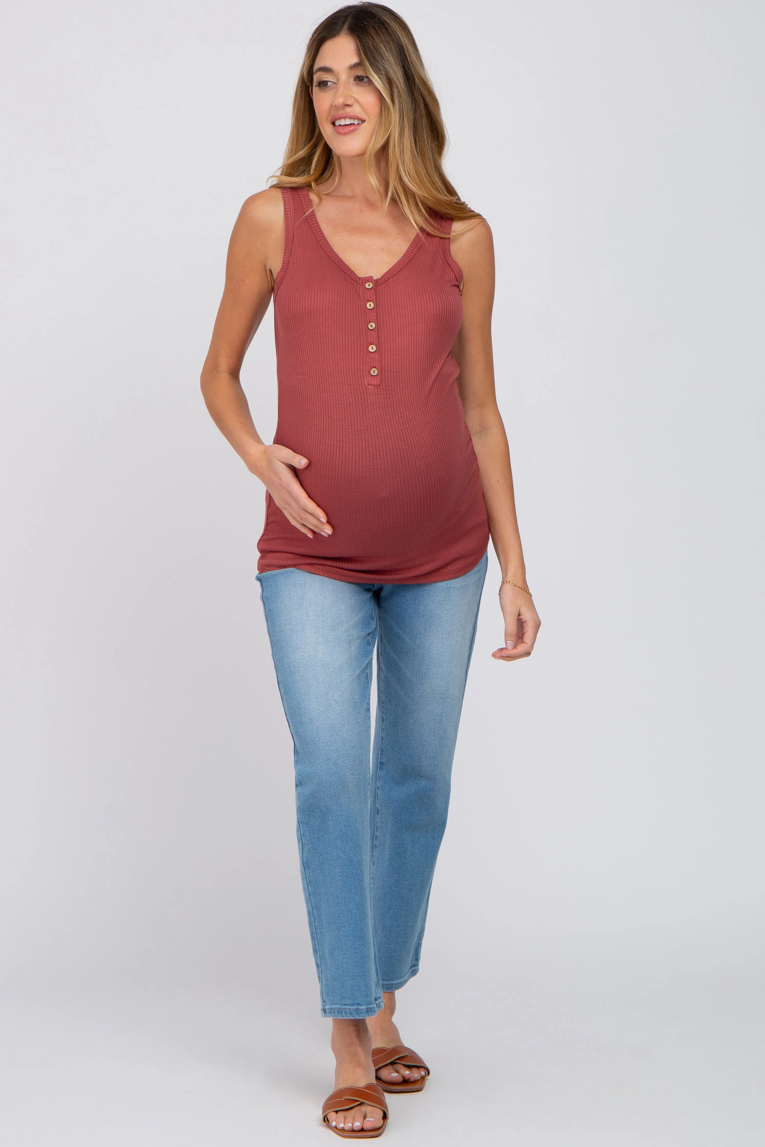 Ribbed Button Up Maternity Tank Top