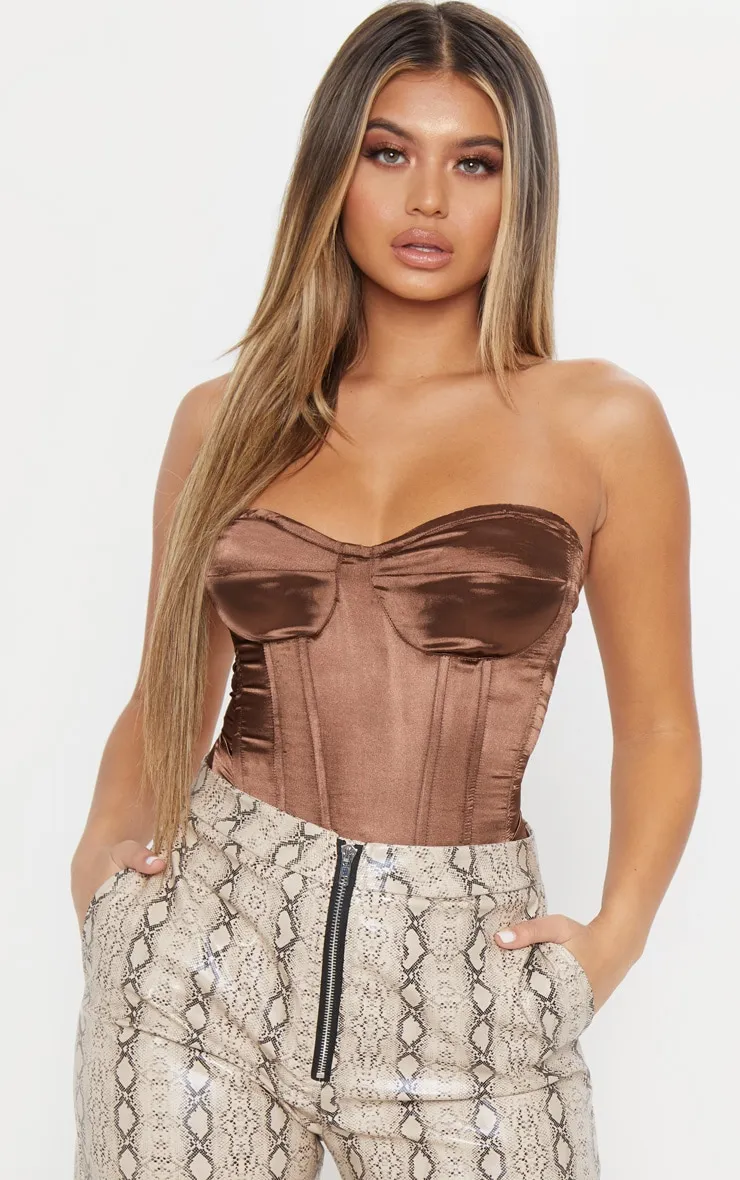 Satin Chocolate Corset | Tops