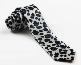 White Black Blue Leopard Print Skinny Neck Tie