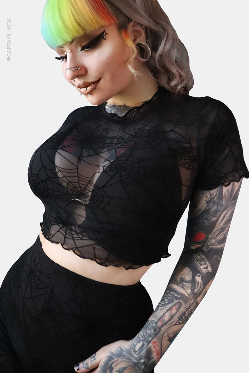 Mesh Short Sleeve Spiderweb Top