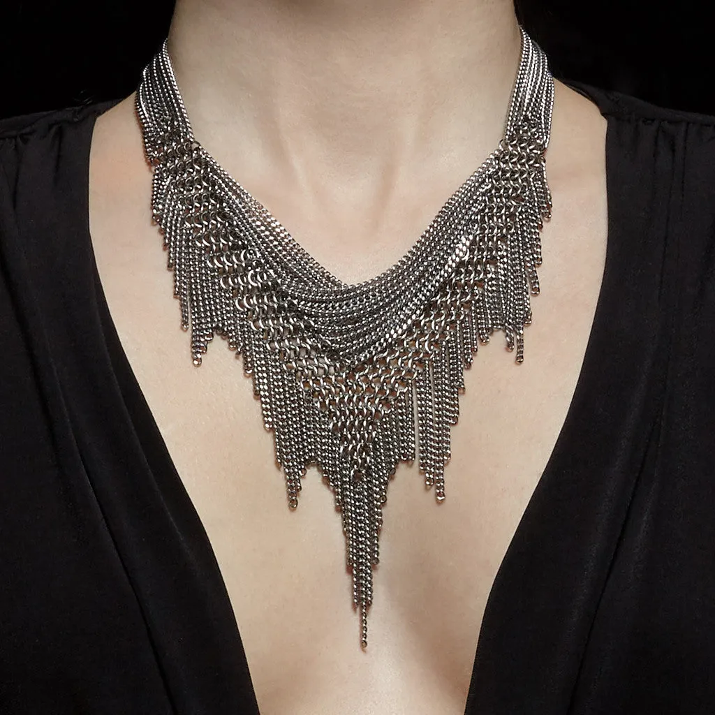 Criss-Cross Chain SLINKY Shaped Fringe Necklace