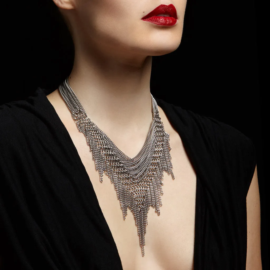 Criss-Cross Chain SLINKY Shaped Fringe Necklace